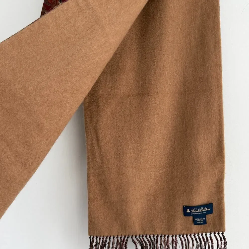 Brooks Brothers‎ Cashmere & Silk Paisley Scarf Scotland Reversible Unisex Brown